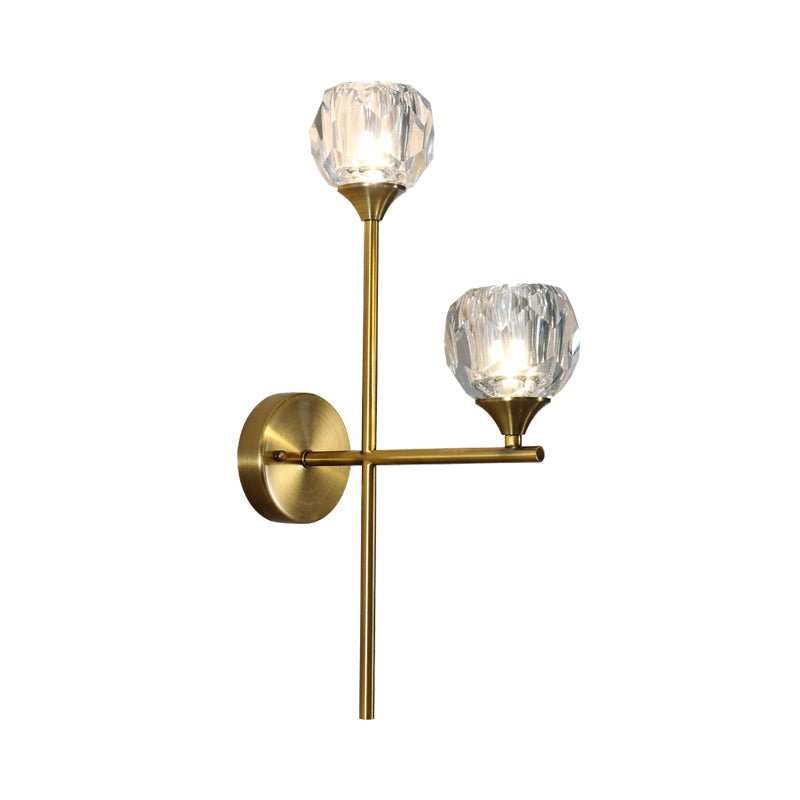 BowLift | Ball Up Wall Lamp Simple Style Faceted Crystal 2 Heads Gold Finish Wall Mounted Lighting