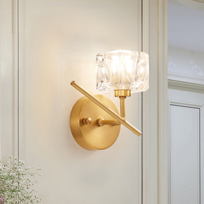 BowLift | Brass Drum Shade Wall Mounted Lighting Modern 1 Light Clear Crystal Wall Lamp for Bedroom