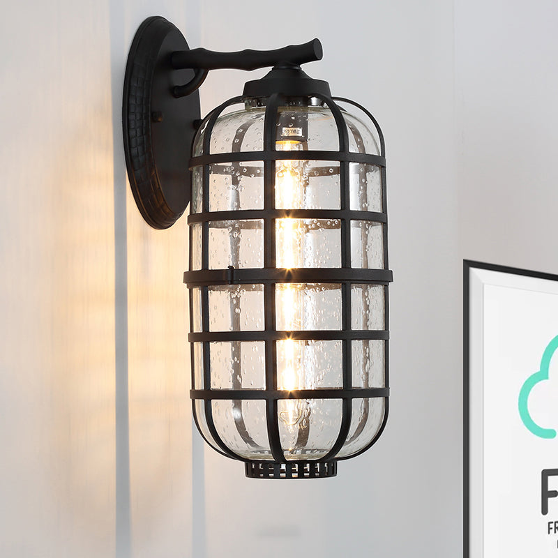 BowLift | Caged Seeds Glass Wall Mounted Lamp Industrial Single Bulb Outdoor Sculpture Light in Black/Bronze, 5.5"/6"/8" Wide