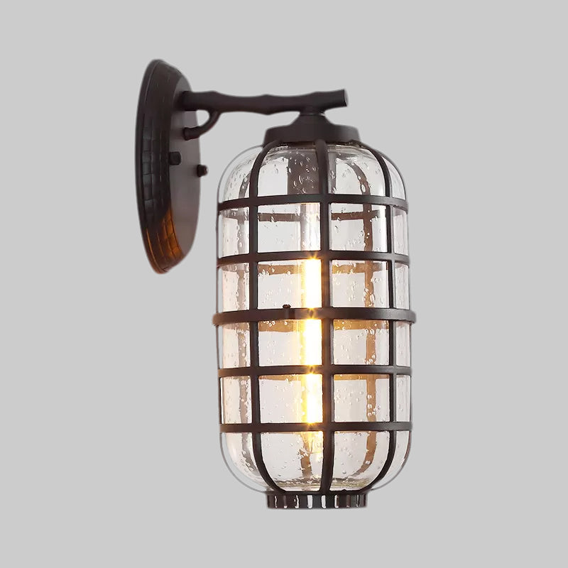 BowLift | Caged Seeds Glass Wall Mounted Lamp Industrial Single Bulb Outdoor Sculpture Light in Black/Bronze, 5.5"/6"/8" Wide