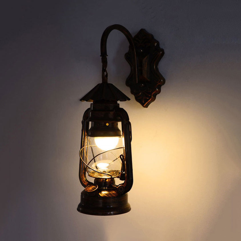 BowLift | Clear Glass Antique Bronze Wall Light Lantern 1-Light Industrial Wall Lamp Fixture