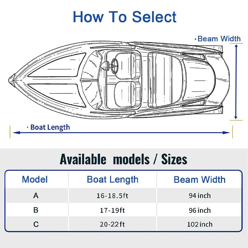 BowLift | 17'-19' Boat Cover Heavy Duty 600D Waterproof Boat Cover for V-Hull Tri-Hull Runabout Bass Boat Fish Ski Boat