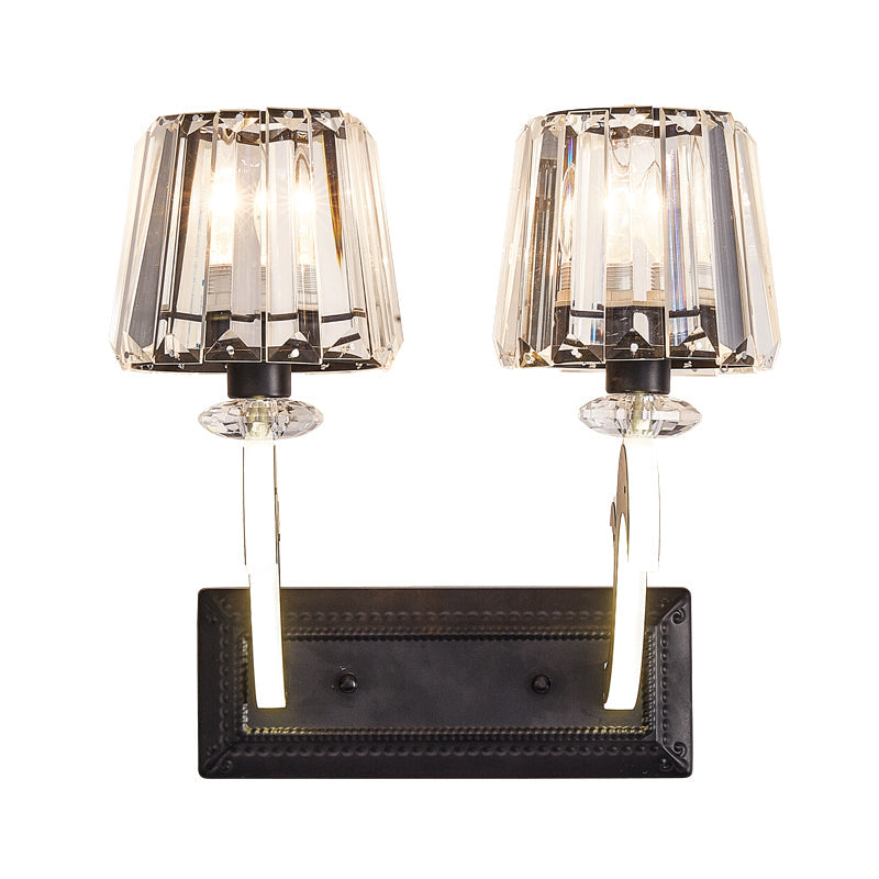BowLift | Crystal Block Cone Shade Wall Light Minimal 1/2-Head Black Wall Lamp for Bedroom