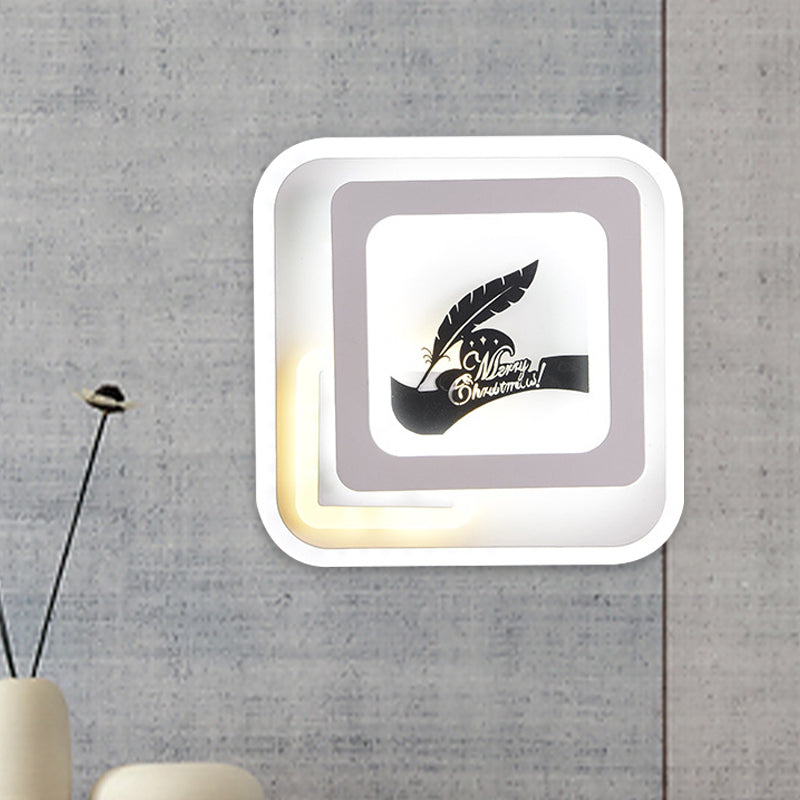 BowLift | Acrylic Square Wall Light Simplicity LED White Wall Lamp with Deer/Feather Pattern for Living Room