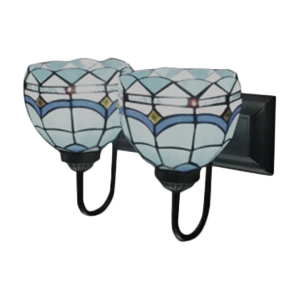 BowLift | Blue Bowl Wall Mount Light Mediterranean 2 Heads Multicolor Woven Glass Wall Lighting