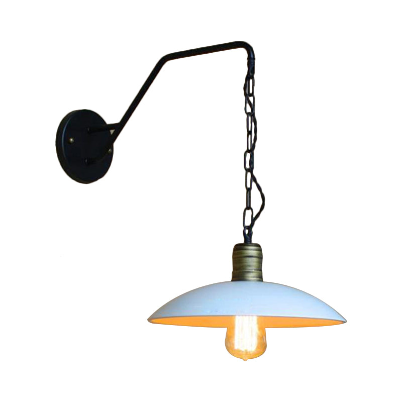 BowLift | Vintage Plate Shade Wall Lighting 1 Bulb Metallic Wall Lamp with Chain in White for Bedroom
