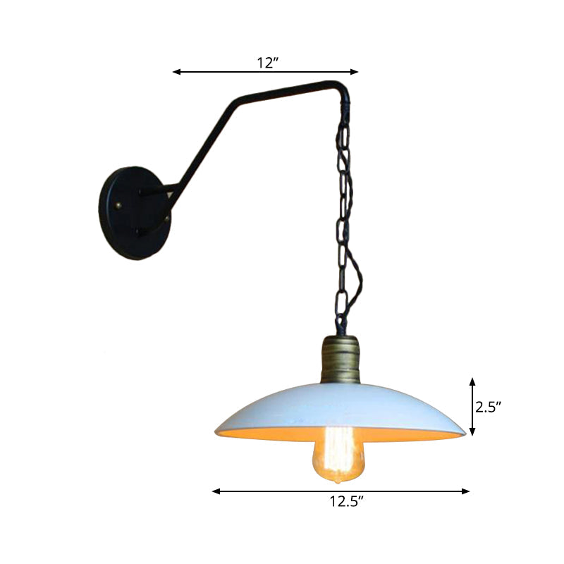 BowLift | Vintage Plate Shade Wall Lighting 1 Bulb Metallic Wall Lamp with Chain in White for Bedroom