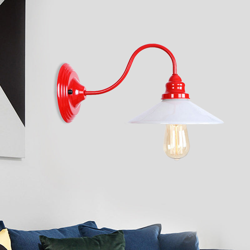 BowLift | Single Bulb Wall Lamp with Wide Shade Metal Industrial Living Room Light Fixture in White