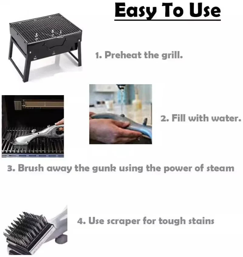 BowLift | Barbecue Grill Outdoor Steam Cleaning Brush BBQ Cleaner Charcoal Scraper