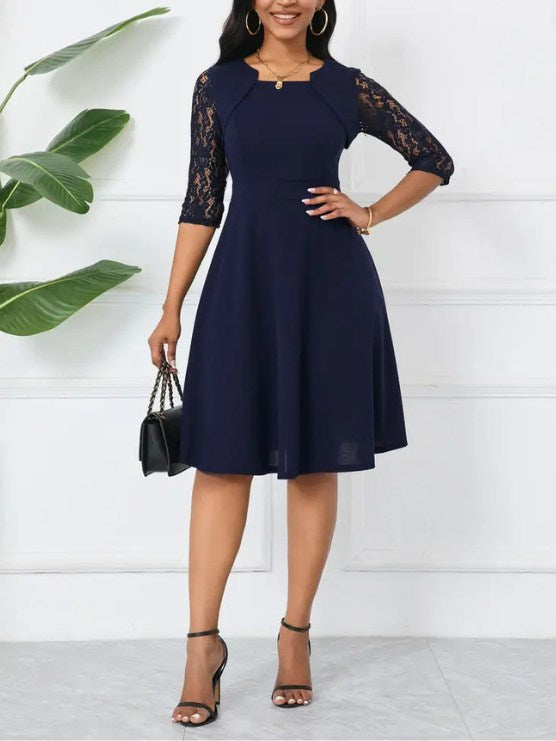 Elegant Lace Detail Midi Dress