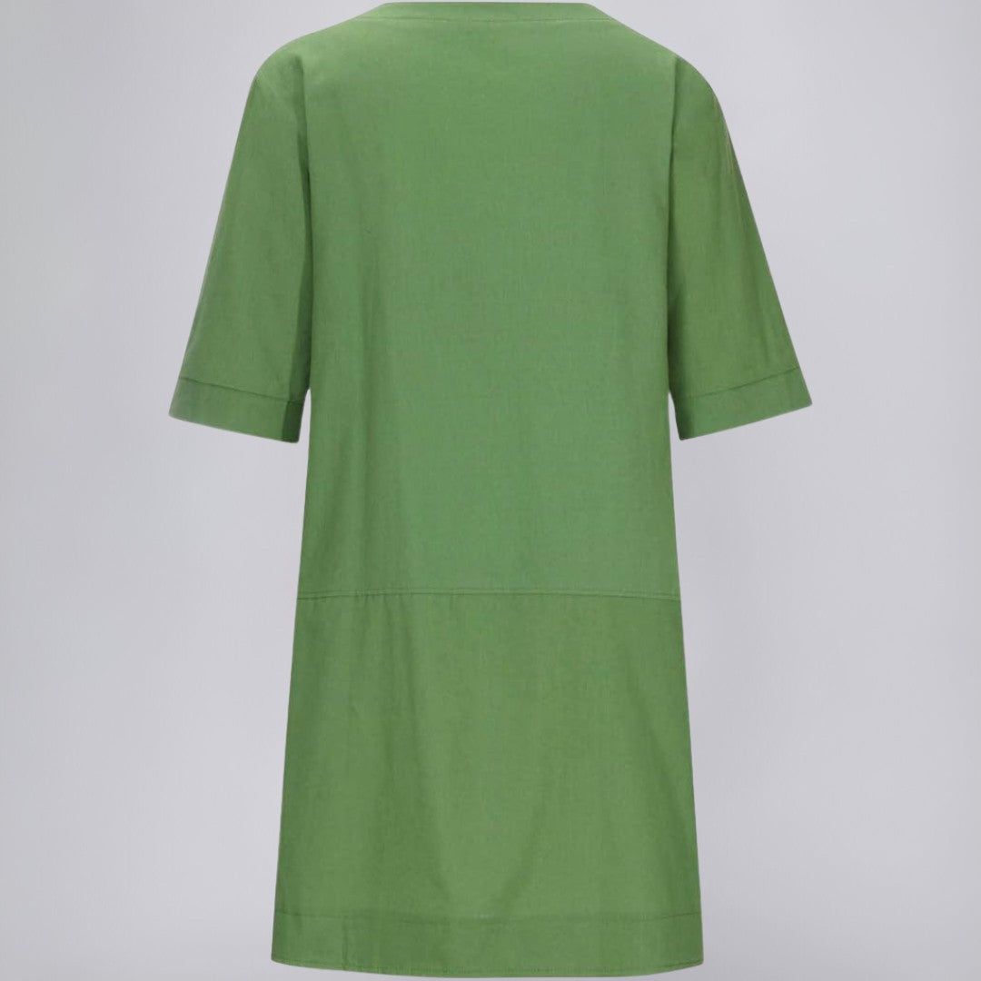 Knee-Length Linen Dress with Chest Pocket