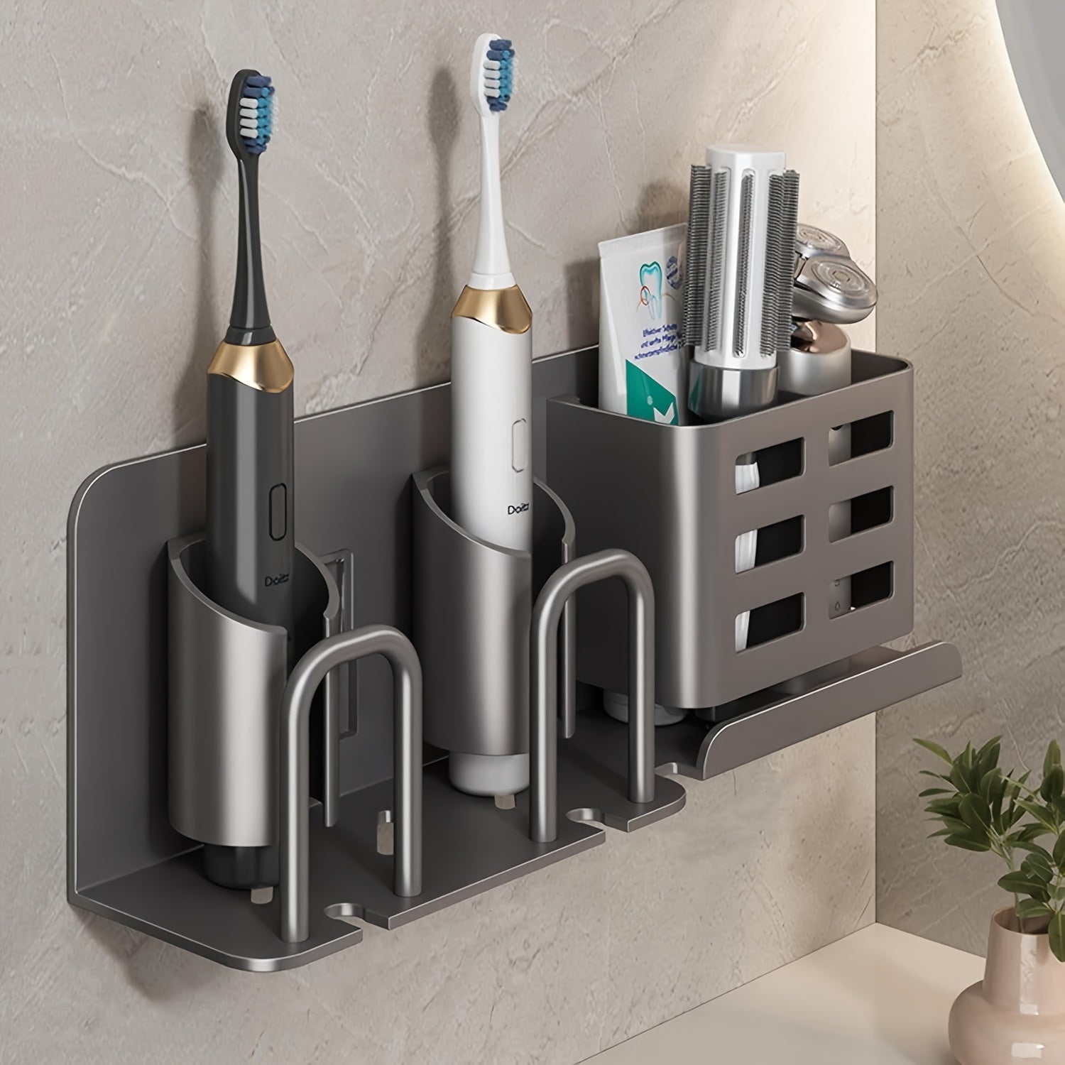 BowLift | BristleHub Wall-Mounted Electric Toothbrush Holder – Aluminium Bathroom Organiser with Drainage Holes