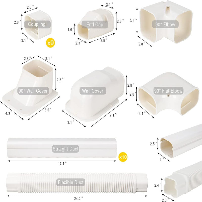 BowLift | Mini Split Line Accessories Set Cover 3-inch W 16.1 Ft L PVC Decorative Pipe Line Cover For Air Conditioner for Outside Heat Pumps Tubing Cover