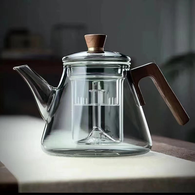 BowLift | Aetheris Glass Brew Teapot – Heat-Resistant Glass Teapot with Wooden Handle & Infuser (900ml)
