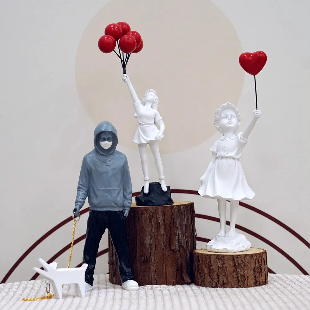 BowLift | Dropshipping Banksy Sculpture Collection Flower Thrower Statue Pop Art Modern Balloon Girl Figurine Office Home Decoration