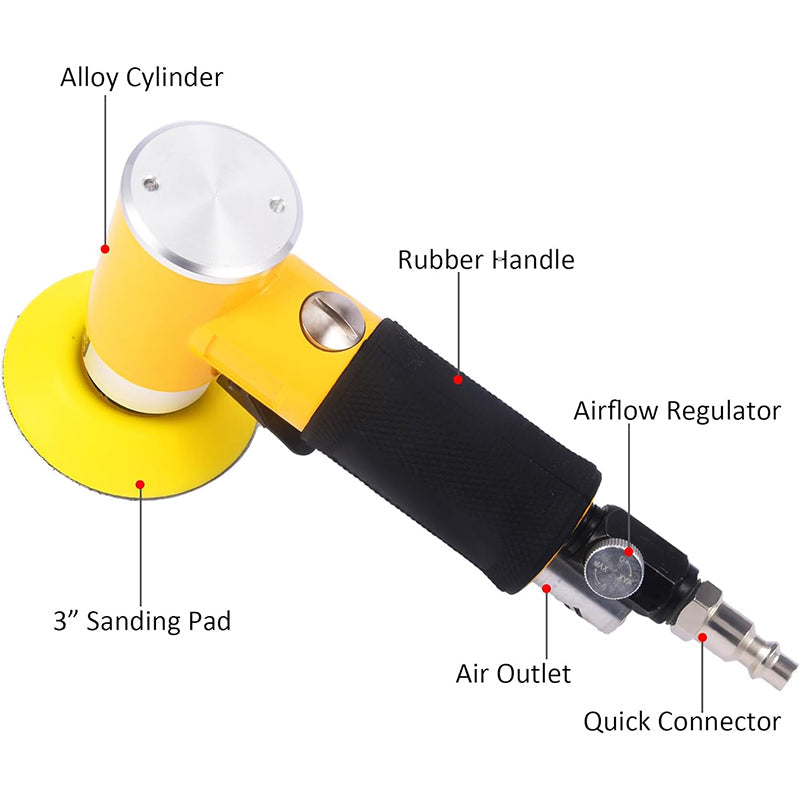 BowLift | 2"3" Mini Air Sander Pneumatic Random Orbital Sander High Speed Air Polisher for Auto Body Work, Woodworking