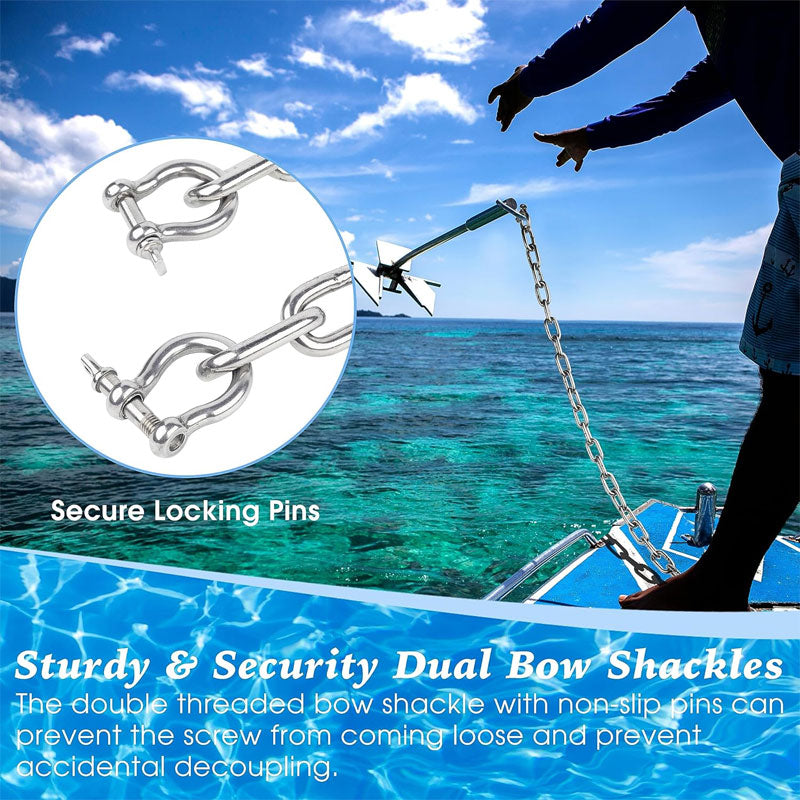 BowLift | Marine Anchor Chain, 316 Stainless Steel Marine Grade Anchor Lead Chain With Double Locking Ring Shackle, Suitable For Different Anchors