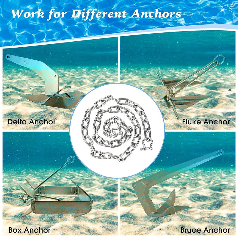 BowLift | Marine Anchor Chain, 316 Stainless Steel Marine Grade Anchor Lead Chain With Double Locking Ring Shackle, Suitable For Different Anchors