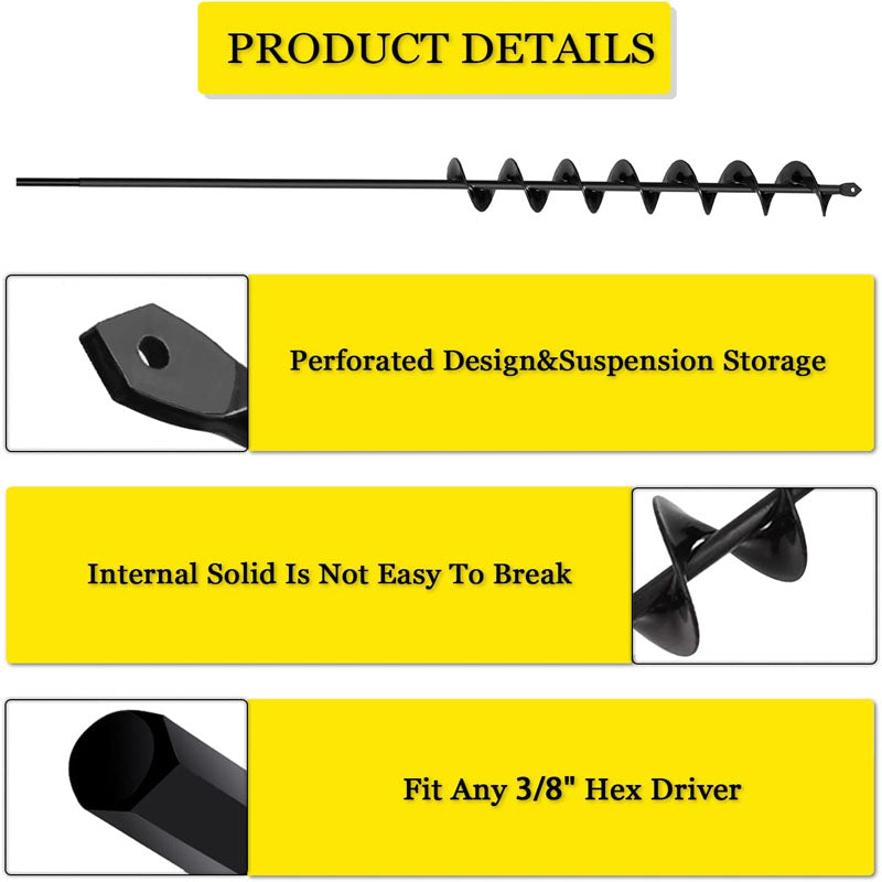 BowLift | 2 x32“ Auger Drill Bit for Planting Garden Drill Auger for Planting Bulbs for 3/8" Hex Drive Drill