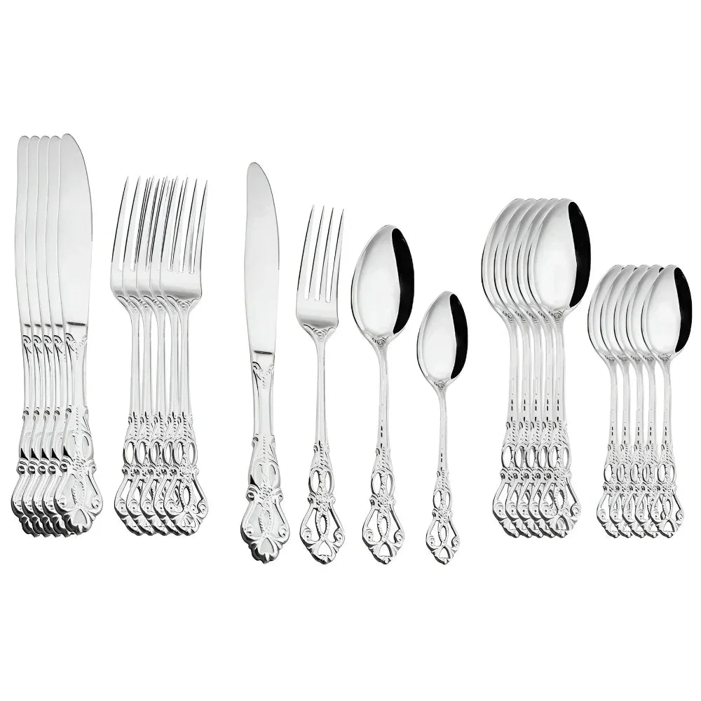 BowLift | Aurique – 24-Piece Stainless Steel Cutlery Set with Elegant Engraving