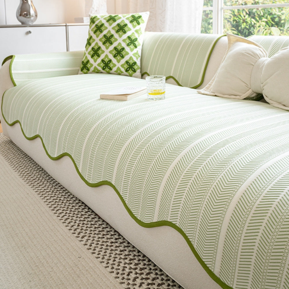 BowLift | Aurivelle Herringbone Sofa Cover with Scalloped Edge Trim