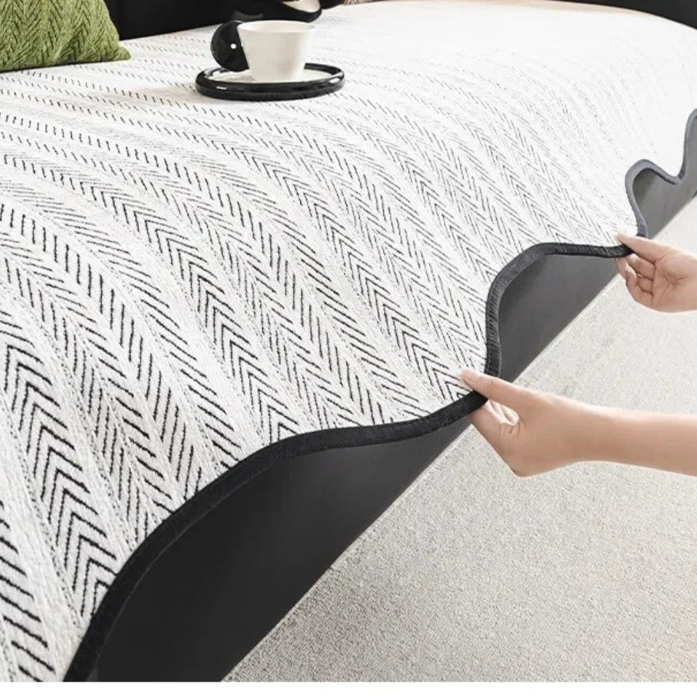 BowLift | Aurivelle Herringbone Scallop Edge Sofa Cover