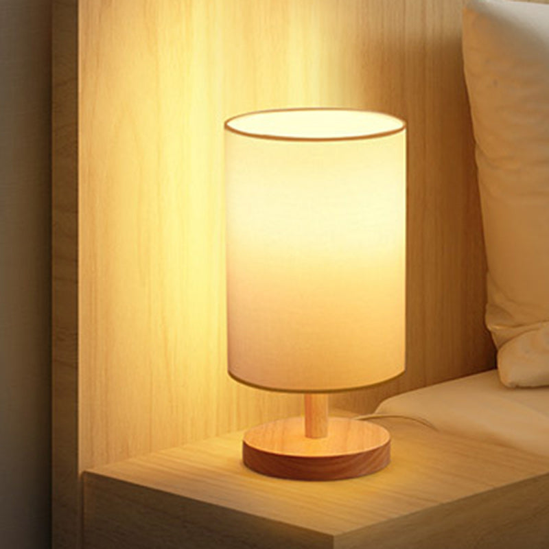 BowLift | Traditional Japanese Cylinder Wood Fabric 1-Light Table Lamp for the Living Room