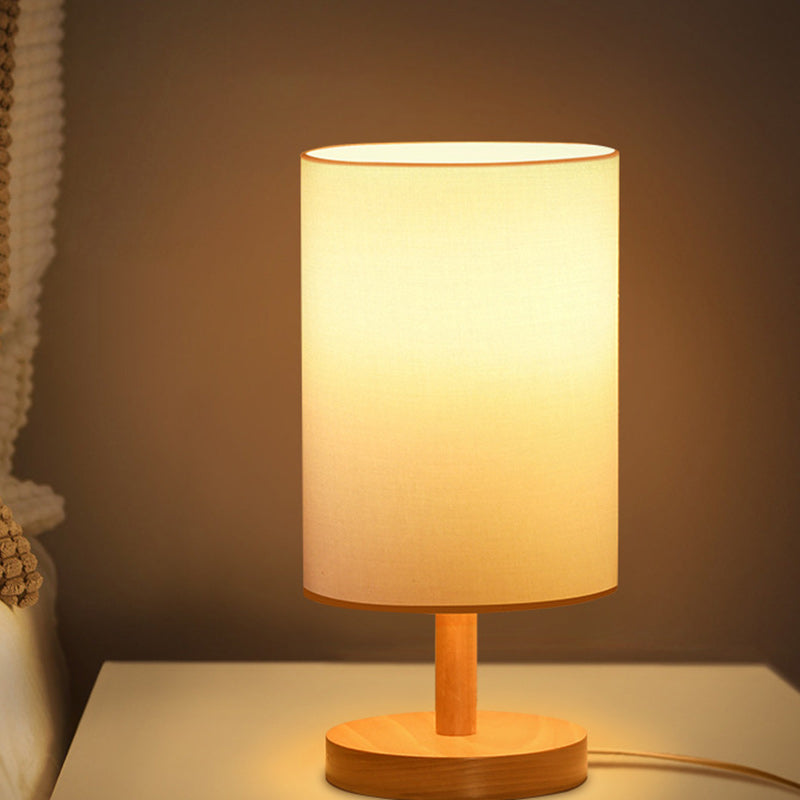 BowLift | Traditional Japanese Cylinder Wood Fabric 1-Light Table Lamp for the Living Room
