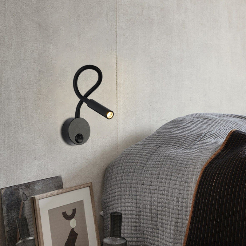 BowLift | Modern Minimalist Iron Round Flexible Bend Tube LED Reading Lamp Wall Sconce Lamp for Bedroom