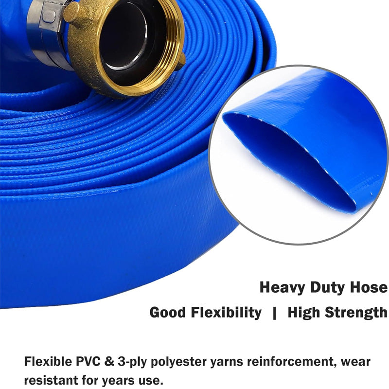 BowLift | 2 Inch ID × 50 Feet Pool Backwash Hose, Blue PVC Lay Flat Drain Pump Hose For Swimming Pool Draining And Cleaning Filter
