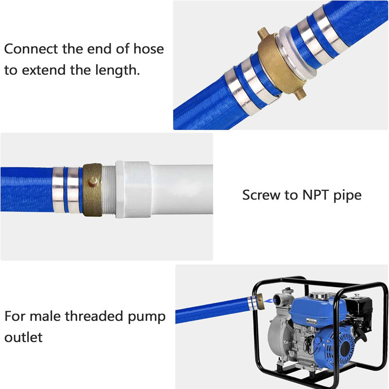 BowLift | 2 Inch ID × 50 Feet Pool Backwash Hose, Blue PVC Lay Flat Drain Pump Hose For Swimming Pool Draining And Cleaning Filter