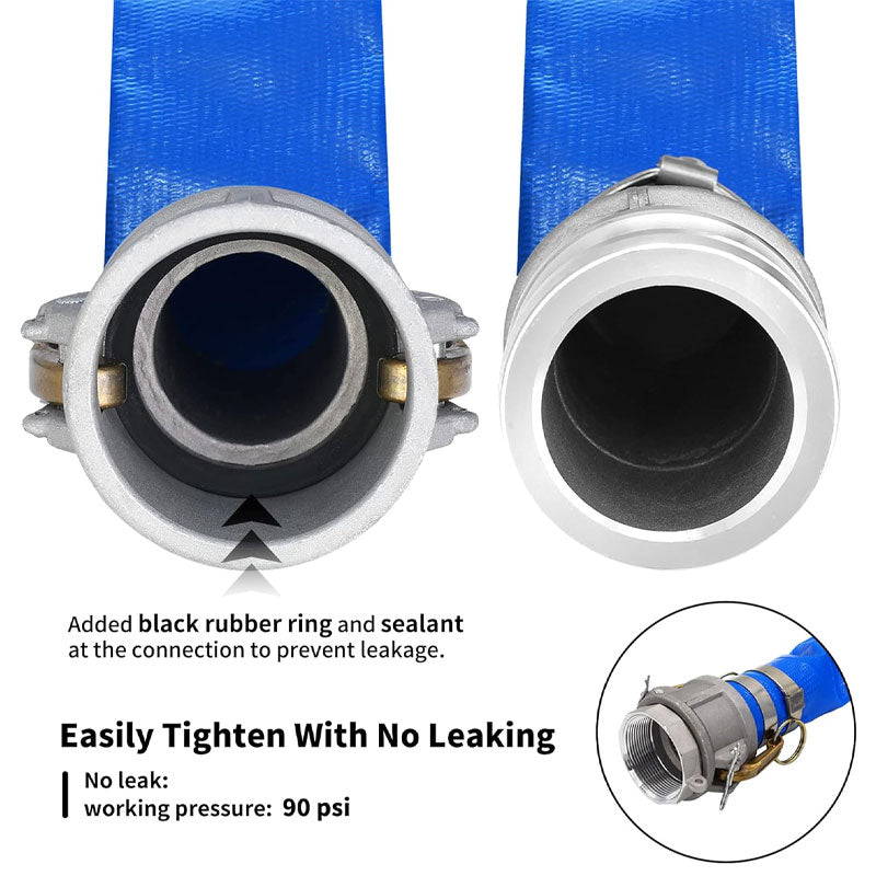 BowLift | 2" x 100' PVC Lay Flat Drain Hose For Swimming Pool Wastewater Drain, Blue