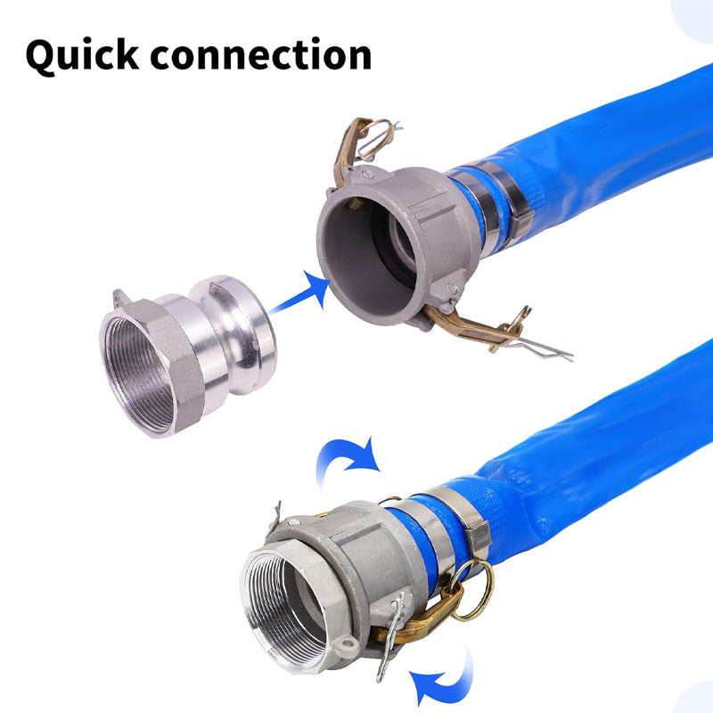 BowLift | 2" x 100' PVC Lay Flat Drain Hose For Swimming Pool Wastewater Drain, Blue