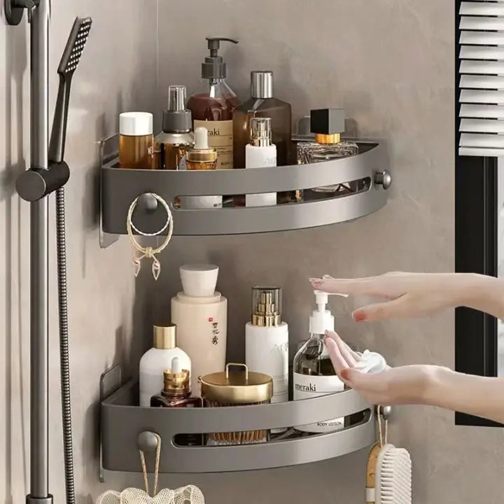 BowLift | Bathroom Wall Shelf – Stainless Steel Corner Basket with Adhesive Holder