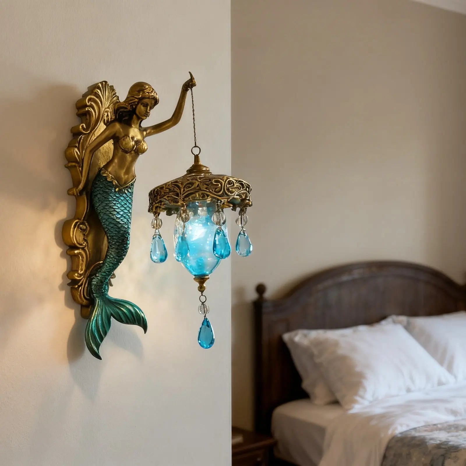 BowLift | Elegant Baroque Mermaid Wall Lamp – Artistic Maritime Wall Lighting for Atmospheric Spaces