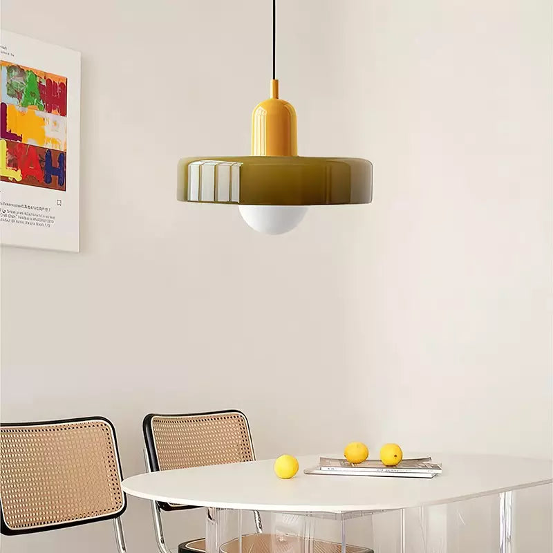 BowLift | Coloured Glass Pendant Light – Elegant Bauhaus-Style Hanging Lamp for Living Room & Dining Area