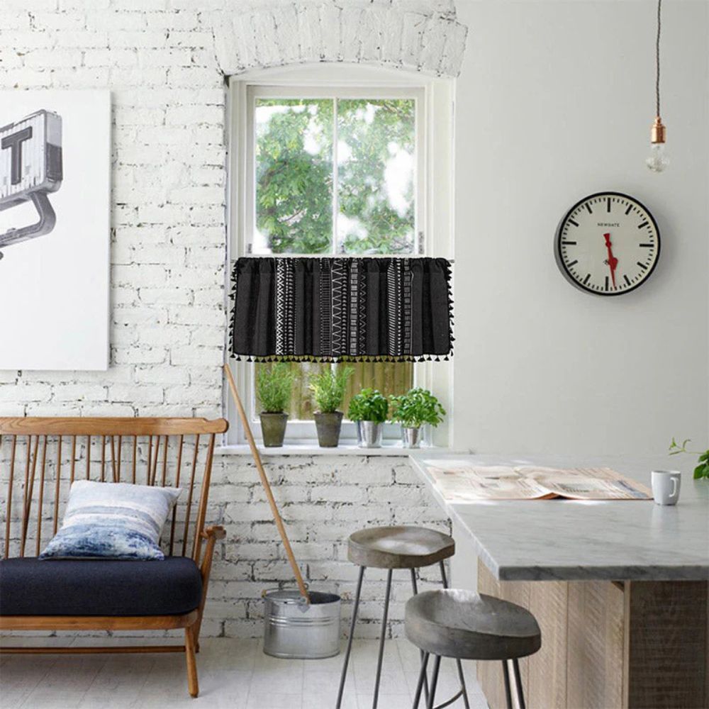 BowLift | Black Geometric Tribal Tassel Cabinet Curtain