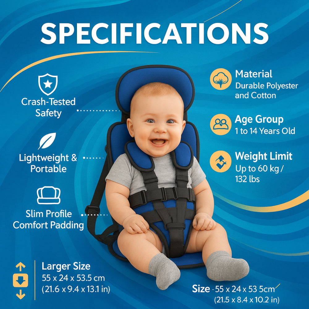 BowLift | Booster Seat Safety Harness Padded Travel Car Seat Portable Slim Compact