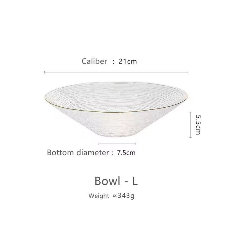 BowLift | Gold-Rimmed Bamboo Hat Bowl Nordic Crystal Glass Salad Bowl Household Striped Bowl Plate Glass Tableware
