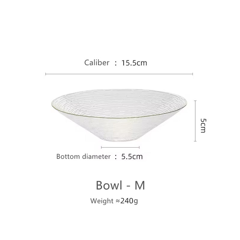 BowLift | Gold-Rimmed Bamboo Hat Bowl Nordic Crystal Glass Salad Bowl Household Striped Bowl Plate Glass Tableware