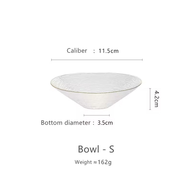 BowLift | Gold-Rimmed Bamboo Hat Bowl Nordic Crystal Glass Salad Bowl Household Striped Bowl Plate Glass Tableware