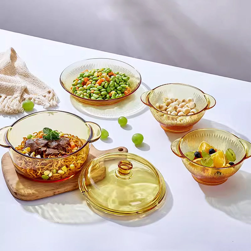 BowLift | High Temperature Resistant Amber Salad Bowl, Household Glass Bowl And Plate Set, Cereal Soup Bowl, Rice Bowl, Microwave Oven Special Tableware