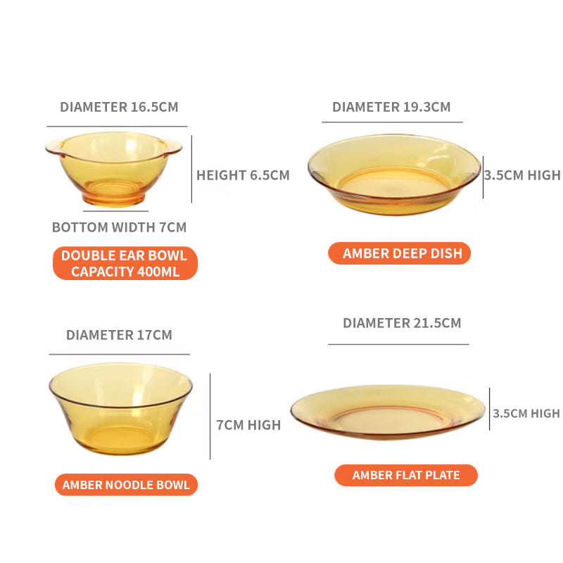 BowLift | High Temperature Resistant Amber Salad Bowl, Household Glass Bowl And Plate Set, Cereal Soup Bowl, Rice Bowl, Microwave Oven Special Tableware