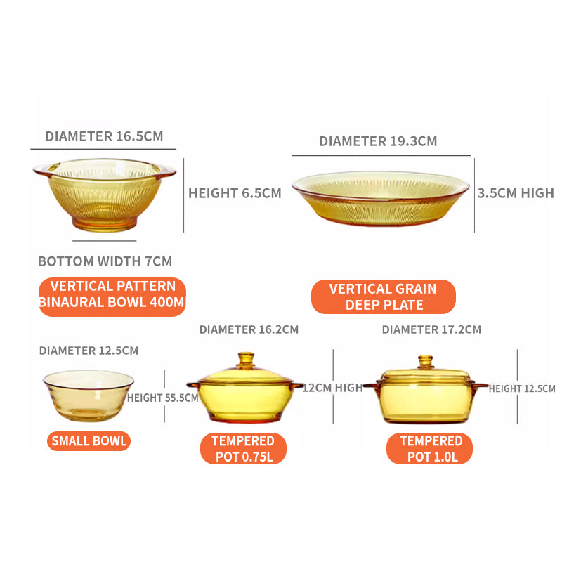 BowLift | High Temperature Resistant Amber Salad Bowl, Household Glass Bowl And Plate Set, Cereal Soup Bowl, Rice Bowl, Microwave Oven Special Tableware
