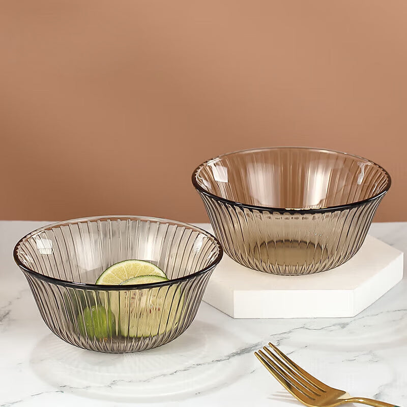 BowLift | Light Luxury Lead-Free Glass Vertical Grain Rice Bowl Set Glass Bowl Salad Bowl Instant Noodle Bowl 320ml 2 Pieces