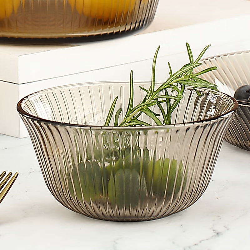 BowLift | Light Luxury Lead-Free Glass Vertical Grain Rice Bowl Set Glass Bowl Salad Bowl Instant Noodle Bowl 320ml 2 Pieces