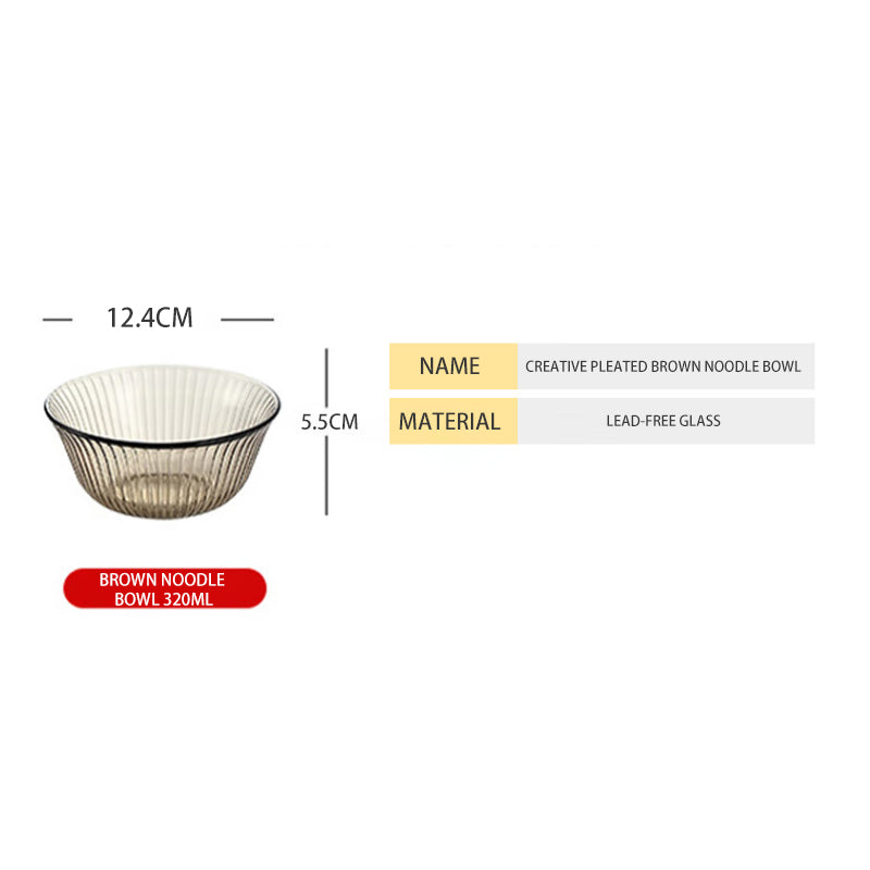 BowLift | Light Luxury Lead-Free Glass Vertical Grain Rice Bowl Set Glass Bowl Salad Bowl Instant Noodle Bowl 320ml 2 Pieces