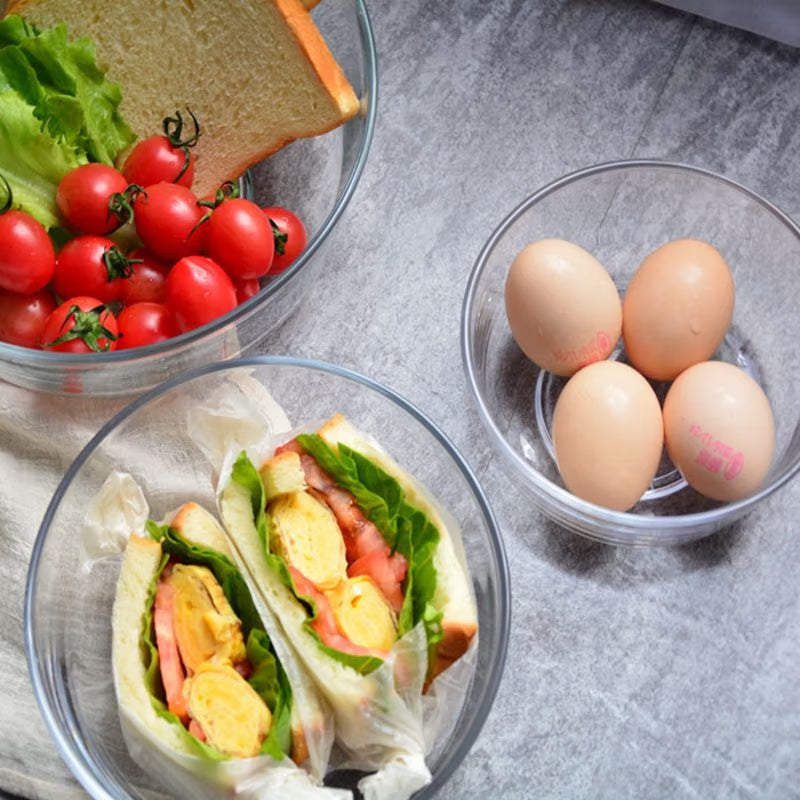 BowLift | Heat-Resistant Tempered Transparent Glass Bowl Creative Household Large Salad Bowl Soup Bowl Microwave Oven Dedicated Large, Medium And Small Three-Piece Set