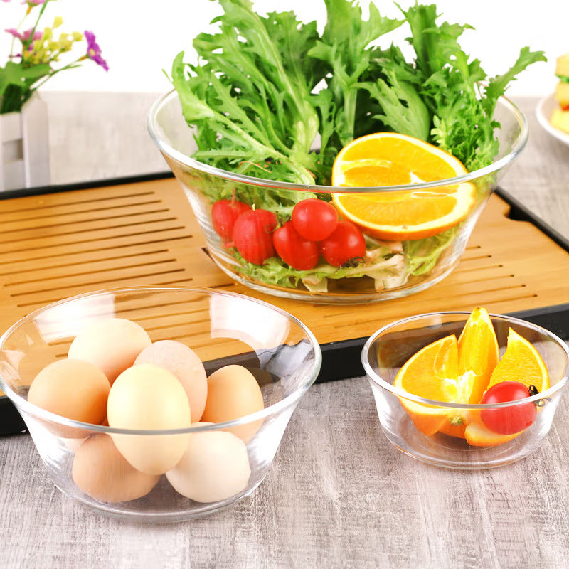 BowLift | Heat-Resistant Tempered Transparent Glass Bowl Creative Household Large Salad Bowl Soup Bowl Microwave Oven Dedicated Large, Medium And Small Three-Piece Set