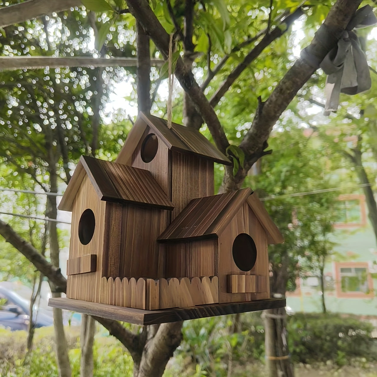 BowLift | Bird House Rustic Wooden Multi-Room Feeder